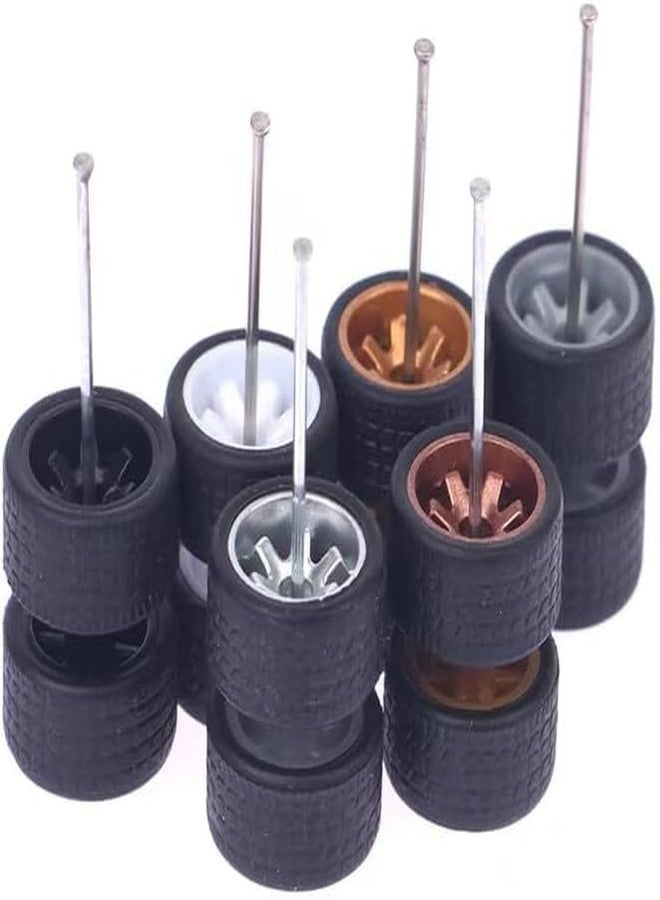 Sluswallow 2Pcs Sliver Wheels Rims Tires Set Alloy 1:64 Wheels,Scale Alloy Wheels Rubber Tires,Model Alloy and Accessories Tires Wheel Rubber - Image 1